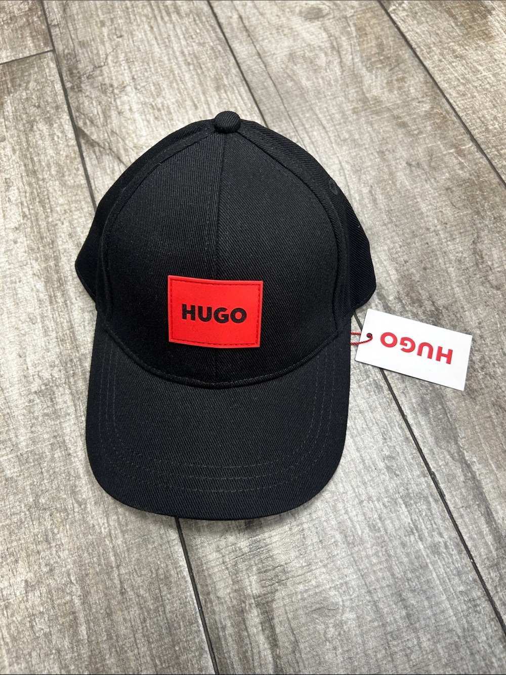100% Authenic HUGO by Hugo Boss Black Baseball Cap Hat with Red Logo Patch NWT